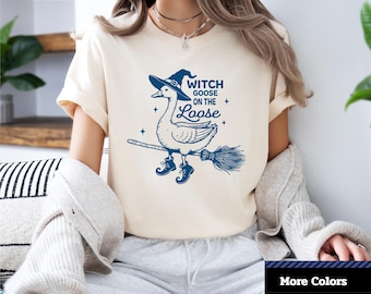 Whimsical Witch Goose T-Shirt: Halloween Graphic Tee