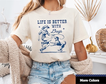 Maglietta con scritta "La vita è migliore con i cani": maglietta grafica unisex