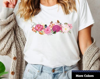 Floral Butterfly Graphic T-Shirt: Spring Nature Tee