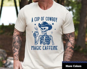 Cowboy Skeleton Coffee T-Shirt: Halloween Graphic Tee