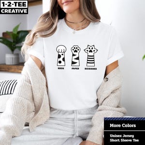 Rock Paper Scissors Cat Paws, Hand Game, Cat Lover. Rock Paper Scissors Shirt. Funny Cat Lover. Unisex Jersey Short Sleeve Tee.