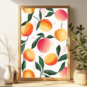 Peach Wall Art, Watercolor Fruit Print, Kitchen Decor, Colorful Botanical Art, Modern Home Decor, Summer Wall Decor, Gift Idea