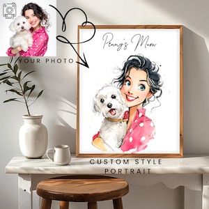 Watercolor Cartoon style Portrait - Me and my Dog I Custom Portrait Caricature Digital Gift Personalized