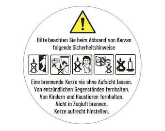 Pegatinas alemanas con instrucciones de seguridad para velas caseras, etiquetas para la fabricación de velas, cumplen con la norma DIN EN 15494, blancas y autoadhesivas.
