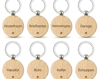 Llaveros de madera, juego de 8 con grabado, para casa, garaje, sótano, oficina y buzón, prácticos para organizar llaves, regalo de inauguración de casa