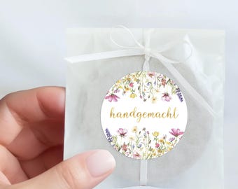 Pegatinas de regalo premium - Pegatinas XL coloridas (5 cm) con relieve dorado brillante - para clientes, agradecimientos, envoltura de regalos y manualidades.