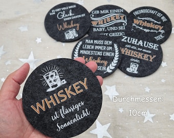 Posavasos de fieltro con frases sobre whisky – juego de 6 | Hechos a mano en Alemania | El regalo perfecto para los amantes del whisky
