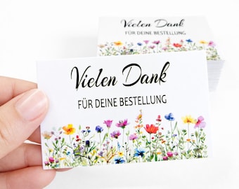 Tarjetas de agradecimiento, 100 unidades – 8,5 x 5,5 cm – Tarjetas de agradecimiento por pedidos – Acabado mate, papel de 300 g, resistente al agua – Para pequeñas empresas