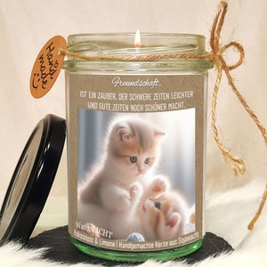 Bougie parfumée avec dicton et motif de chat, amitié, cadeau pour meilleur ami, décoration de table, fait main à partir de cire de soja, emballage cadeau