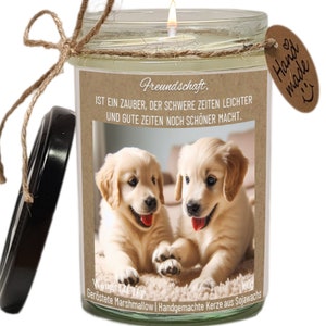 Duftkerze mit Spruch und Hundemotiv, Freundschaft, Geschenk für beste Freundin, Tischdeko, handgemacht aus Sojawachs, Geschenkverpackung