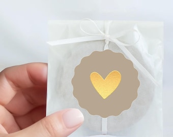 Pegatinas de regalo premium - Pegatinas de corazones coloridas XL (5 cm) con relieve dorado brillante – para clientes, agradecimientos, envoltura de regalos y manualidades.