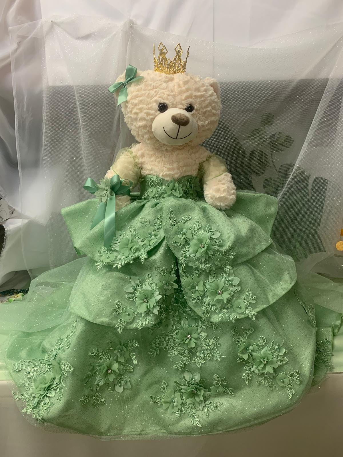 dancing bear green dress Sage for Teddy Ostrich Feather