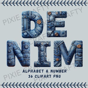 Alphabet en denim, Jeans PNG en denim, alphabet de Jeans, clipart lettres Denim, Clipart lettres Jeans, décoration denim, conception par sublimation, fabrication de cartes