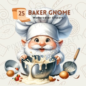 Clipart Pastry Chef Gnome, Aquarela Baker Gnome, Chef Gnome, Baked with Love Gnome, Gnome clipart, Junk Journal, Scrapbooking, sublimação