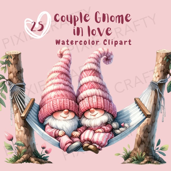 Watercolor Couple gnomes, Valentines Gnome couple clipart, Gnome sublimation, Gnomes PNG, love romantic clipart, couple gnome in love