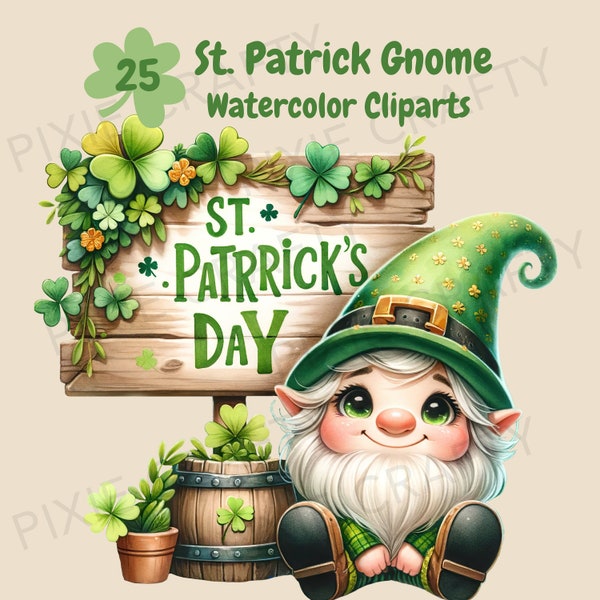 Watercolor St.Patrick's Day Gnomes, Gnome PNG, Watercolor gnome clipart, St. Patrick's Day printable, commercial use, Greeting cards,