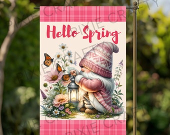 Butterfly Gnome Spring Garden Flag: Hello Spring (Digital Download)