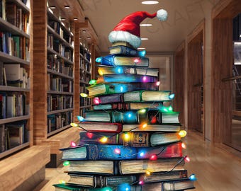 Book Christmas Tree Clipart: Holiday PNG (Digital Download)