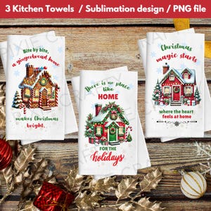 Christmas Home Kitchen Towel PNG, Hand Towel, Tea Towel, Apron sublimation, Cooking Lover Gift, Gingerbread house PNG, Sublimation Design