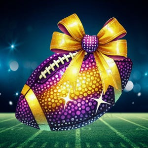 Purple and Yellow Glitter Football, Coquette Football PNG, Football Girly, Glitter Football, Game Day, Football Season, Football mama.
