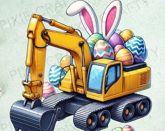 Easter Excavator PNG: Construction Digger with Bunny Ears, Trucks Boys PNG (Digital Download)