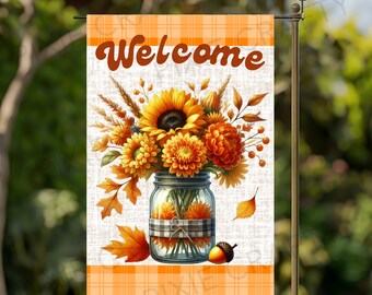 Floral Fall Garden Flag: Sunflower Mason Jar Design (Digital Download)