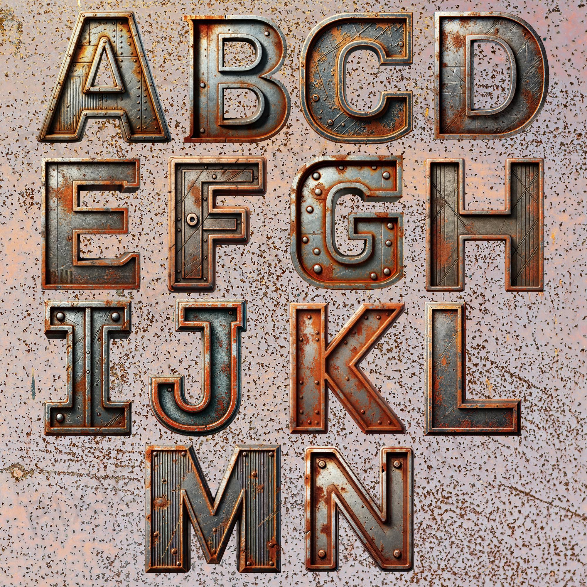 Rusty Metal Alphabet & Numbers PNG: Steampunk Font (digital Download
