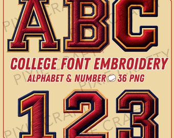 Varsity Embroidery Letters: College Font Alphabet & Numbers (PNG Digital Download)