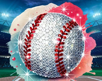 Sequin Baseball PNG: Glitter Ball Sublimation Design