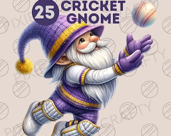 Watercolor Cricket Gnome Clipart: Sports Lover Gift, , Sport Day Clipart, nursery decor (Digital Download)