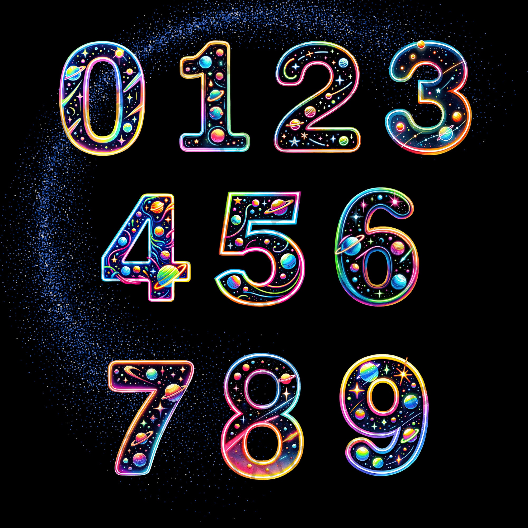 Solar Letters/numbers Neon Space Alphabet PNG: Galaxy Letters & Numbers (digital Download) - Etsy