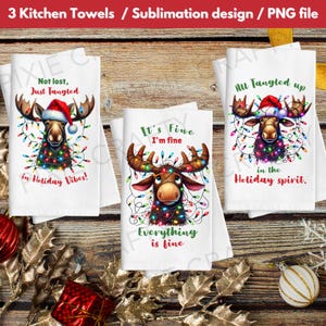 It&#39;s Fine Moose - Tangled Christmas Lights, Christmas Kitchen Towel PNG, Apron Sublimate, Christmas Moose PNG, Cooking Lover, Sublimation