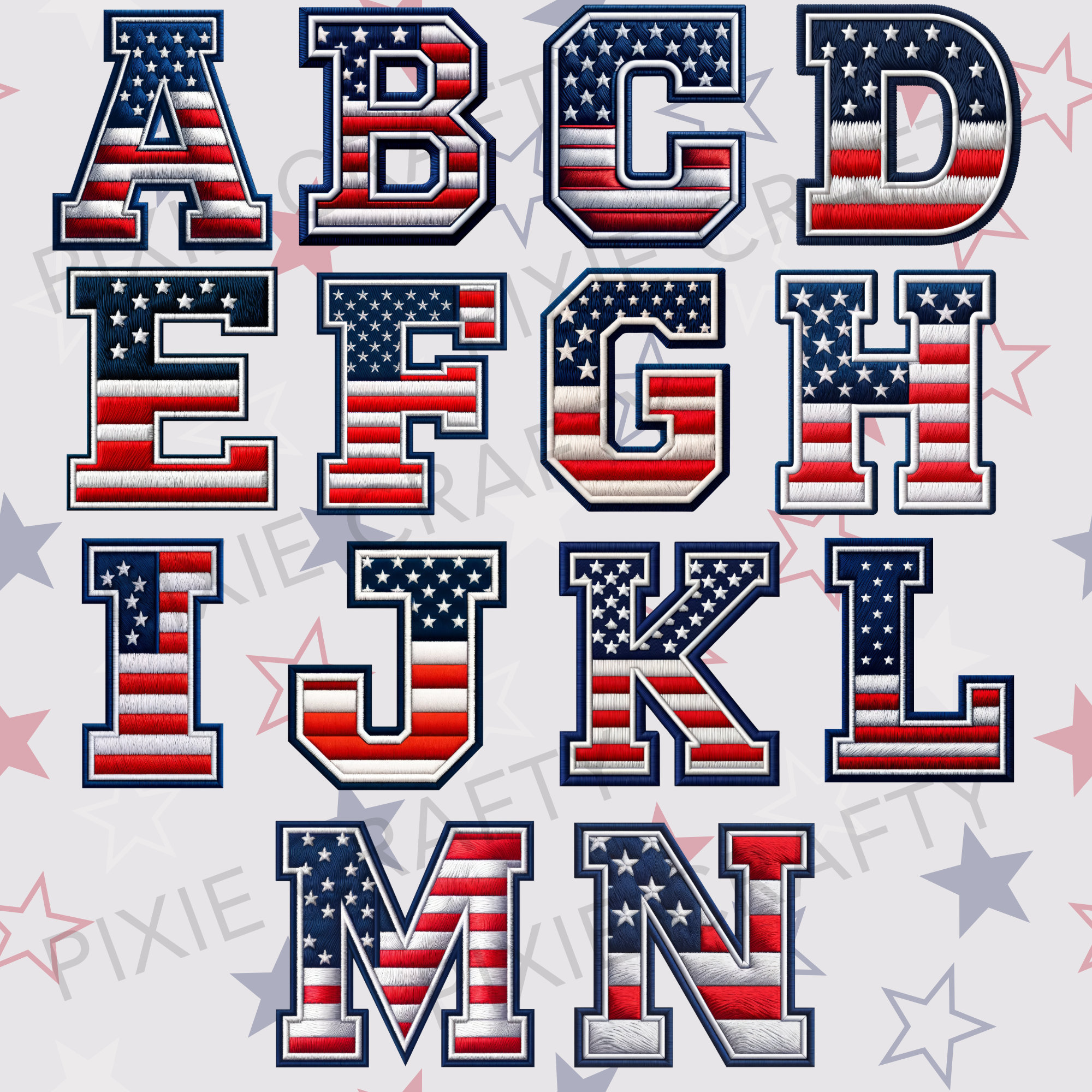 US Flag Varsity Embroidery Letters: College Font Clipart (PNG Digital ...