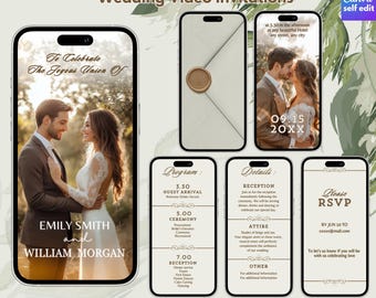 Animated Wedding Invitation with Opening Envelope  : Customizable Video invite, Editable Canva Template