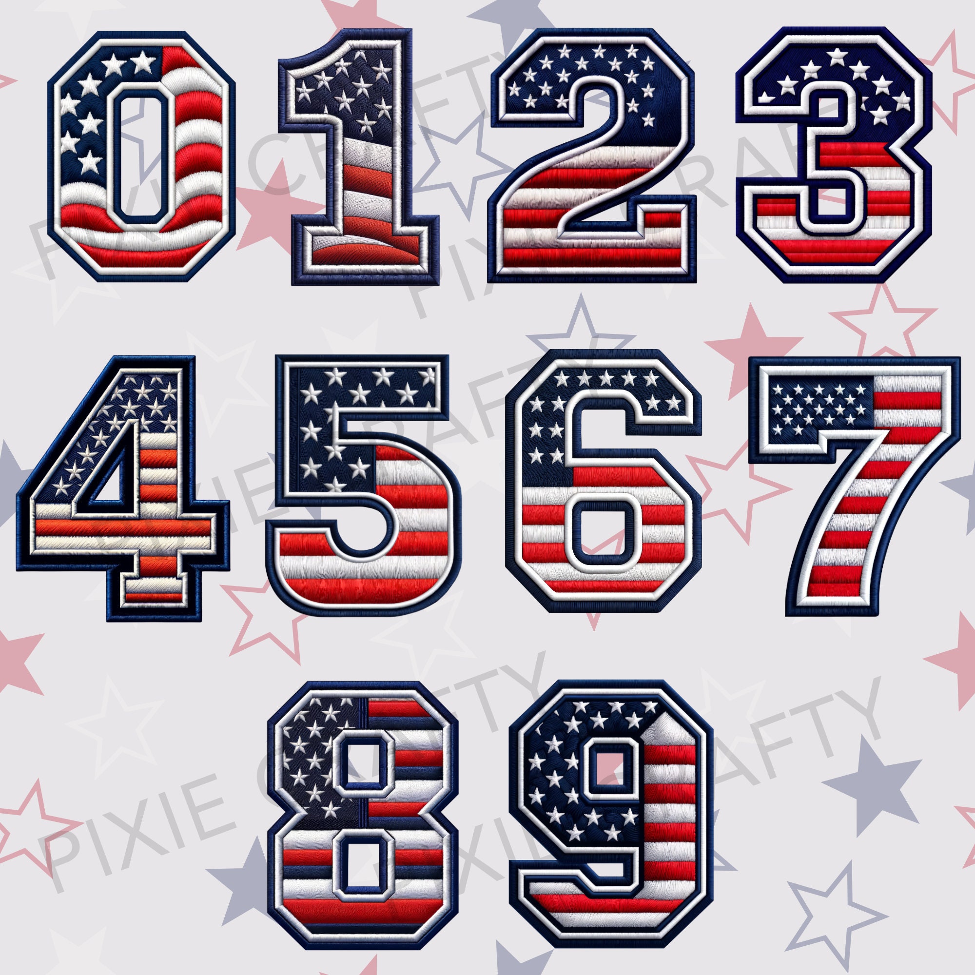 US Flag Varsity Embroidery Letters: College Font Clipart (PNG Digital ...