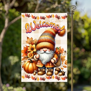 Herbst Wichtel Willkommen Garten Flagge: Herbst Blätter (12x18 PNG Digital Download)