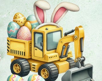 Easter Excavator PNG: Bunny Ears Digger Truck, Easter Kids, Trucks Construction Boys (Digital Download)