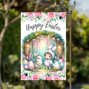 Happy Easter Bunny Garden Flag, Easter Bunny PNG, Spring Garden Flag, Easter Sublimation, Festive Spring Outdoor Décor, Yard Sign