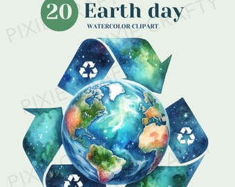 Watercolor Earth Day Clipart: Eco-Friendly Recycling Designs (Digital Download)