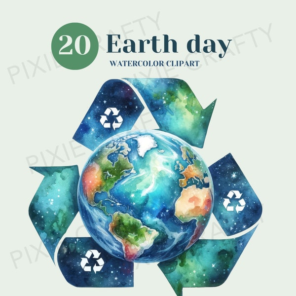 Watercolor Earth Day Design, Eco-Friendly Clipart, Watercolor Recycling Clipart, Earth & Nature Elements for Green Projects, Sublimation