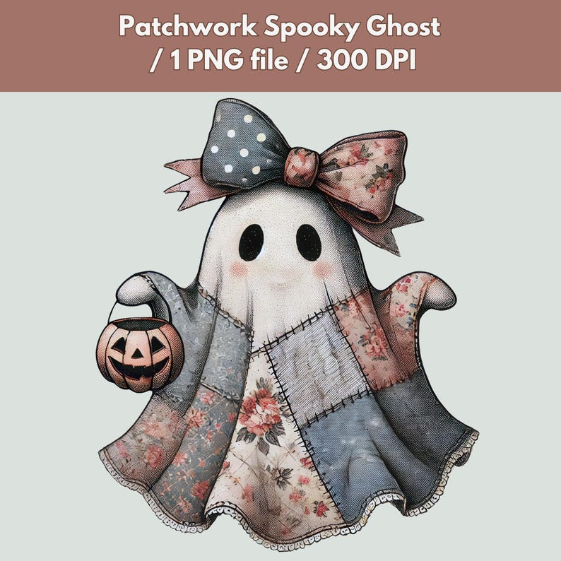 Patchwork Ghost Pattern Floral Patchwork Ghost PNG: Retro Halloween Sublimation, Retro Fall ...