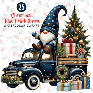 Kerstkabouter en blauwe vrachtwagen clipart, winterkabouter png, kerstclipart, kerstkabouter png, feestelijke vakantiekabouter, sublimatieontwerp