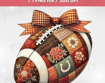 Patchwork Football Bow PNG: Retro Fall Sports Design, Game Day Football, (Digital Download)