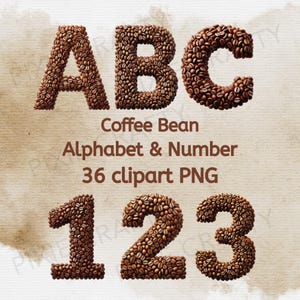 Alfabeto de granos de café PNG, Letras de garabatos de granos de café, Letra de café, Letras y números de café, Alfabeto de cafeína PNG, Sublimación para amantes del café