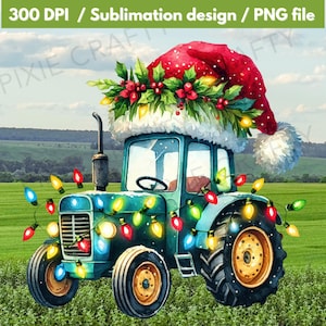 Trator de Fazenda de Natal PNG, Trator Luz de Natal Papai Noel Png, Veículo de Fazenda de Natal, Trator de Fazenda PNG, Trator de Fazenda Verde, Sublimação