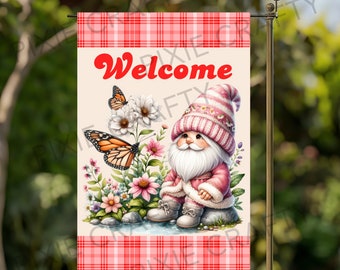 Butterfly Gnome Welcome Garden Flag: Spring Yard Sign (Digital Download)