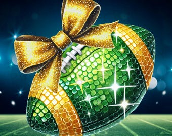 Green and Yellow Glitter Football PNG: Game Day Clipart (Digital Download)