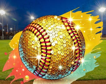 Sequin Softball PNG: Glitter Sport Design (Digital Download)