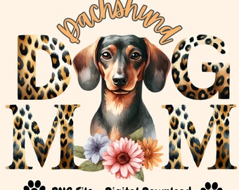 Maman teckel léopard PNG : motif chien aquarelle (téléchargement numérique)