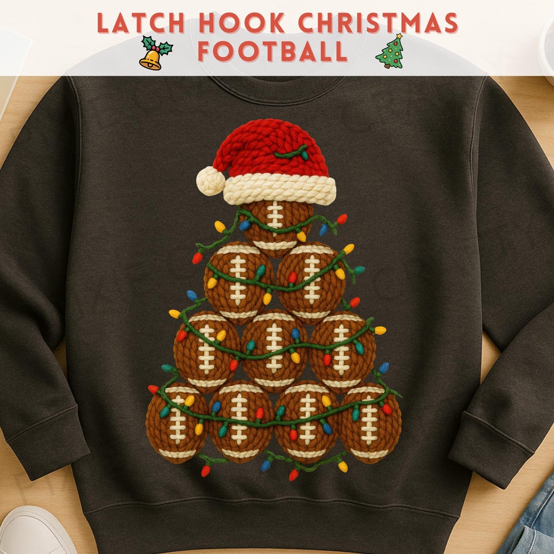 Crochet Football Tree Faux Yarn Football Christmas Tree PNG: Latch Hook Design Xโmas (digital ...